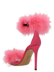Feather satin sandals