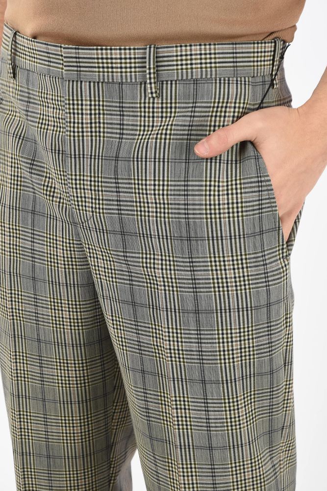 Slim Fit Tartan Printed Pants with Hidden Closure