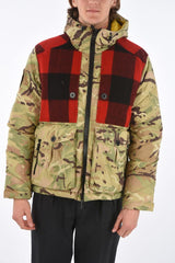 camouflage down jacket with wool detail