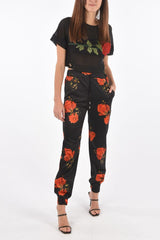 COUTURE silk Roses printed jogger pants