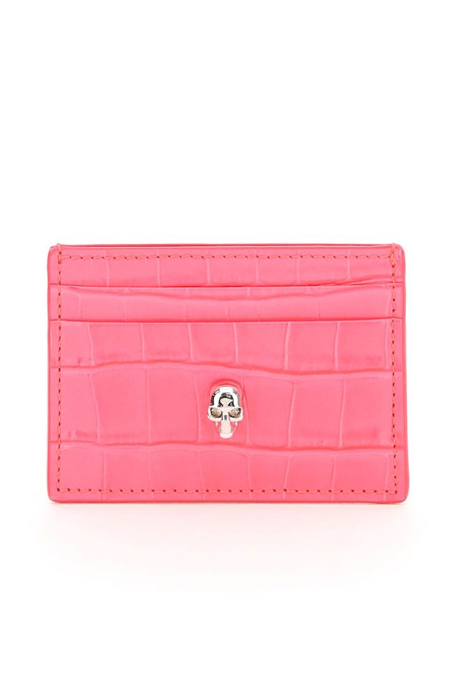 CROCO-EMBOSSED LEATHER SKULL CARD HOLDER