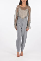 V Waist Herringbone Wool Pants