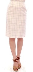 Andrea Incontri White Cotton Checkered Pencil Skirt