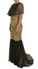 Dolce & Gabbana Yellow Black Floral Lace Ricamo Gown Dress