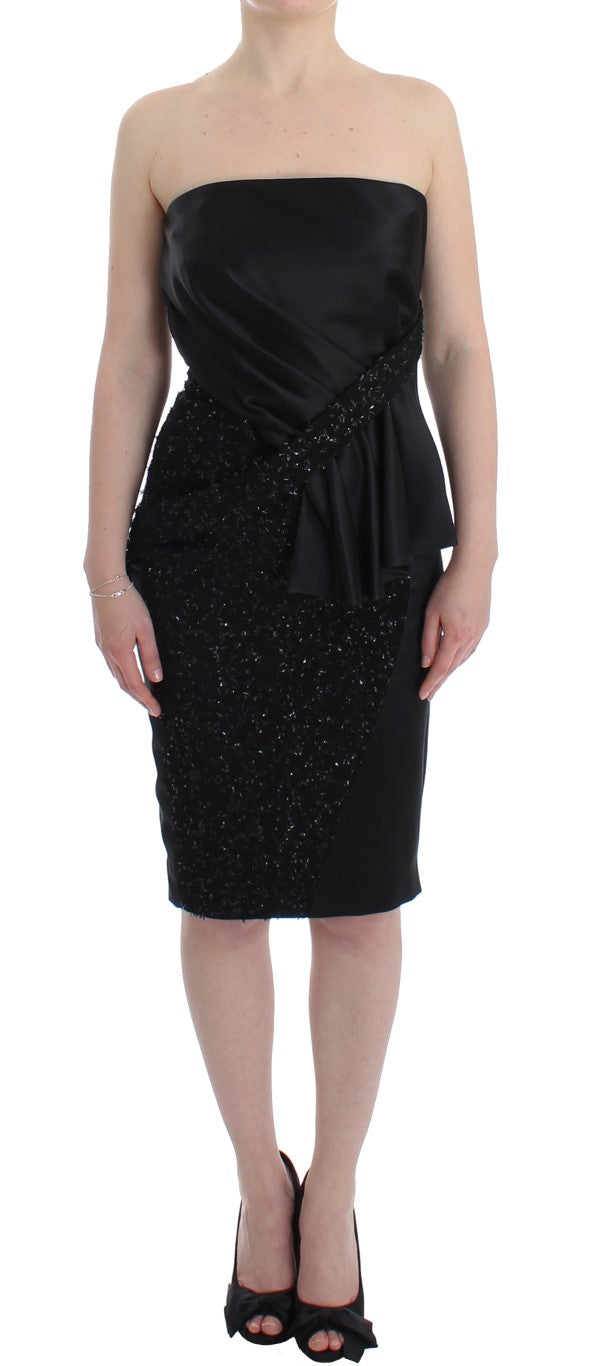 Masha Ma Black Strapless Embellished Pencil Dress