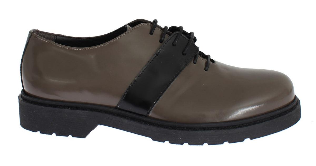AI_ Gray Brown Leather Laceups Shoes