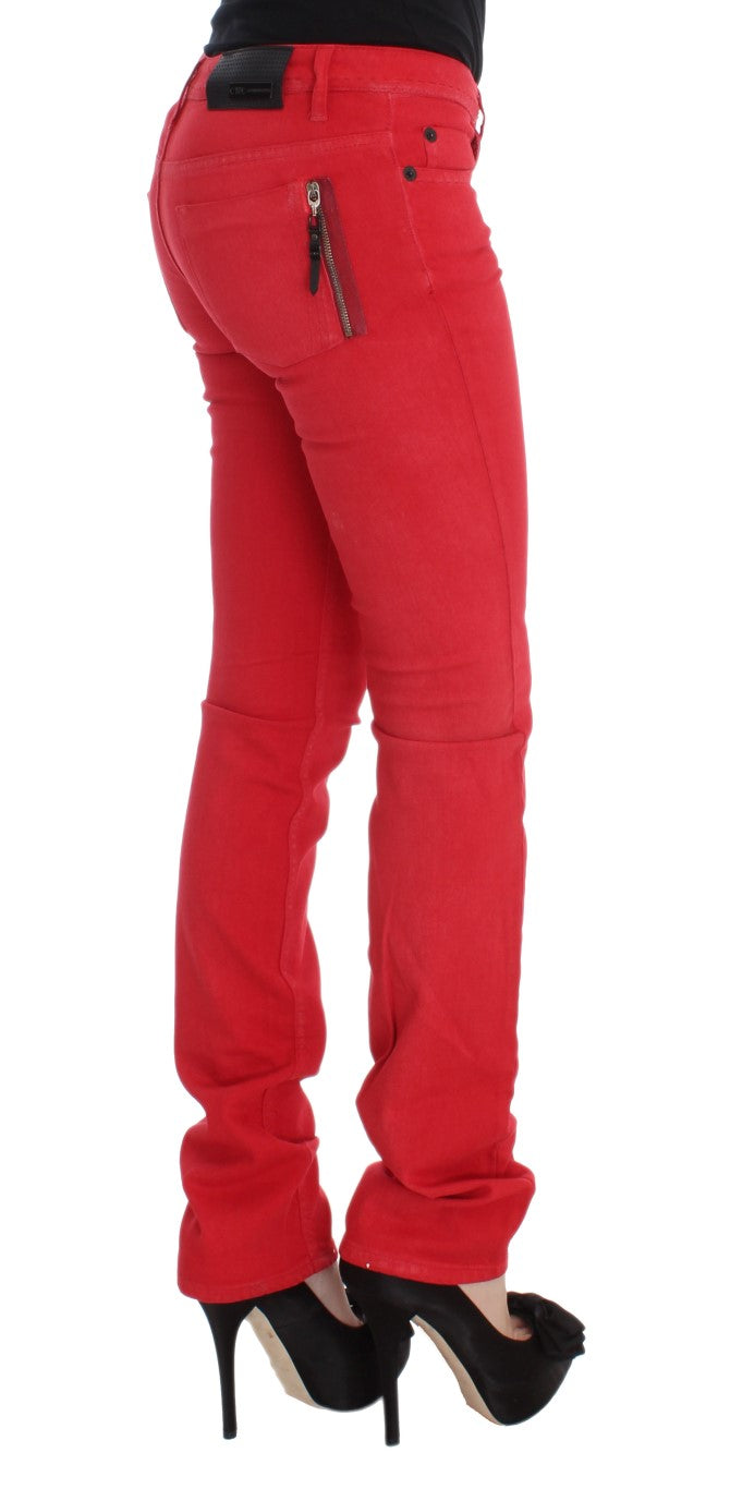 Costume National Red Cotton Blend Super Slim Fit Jeans