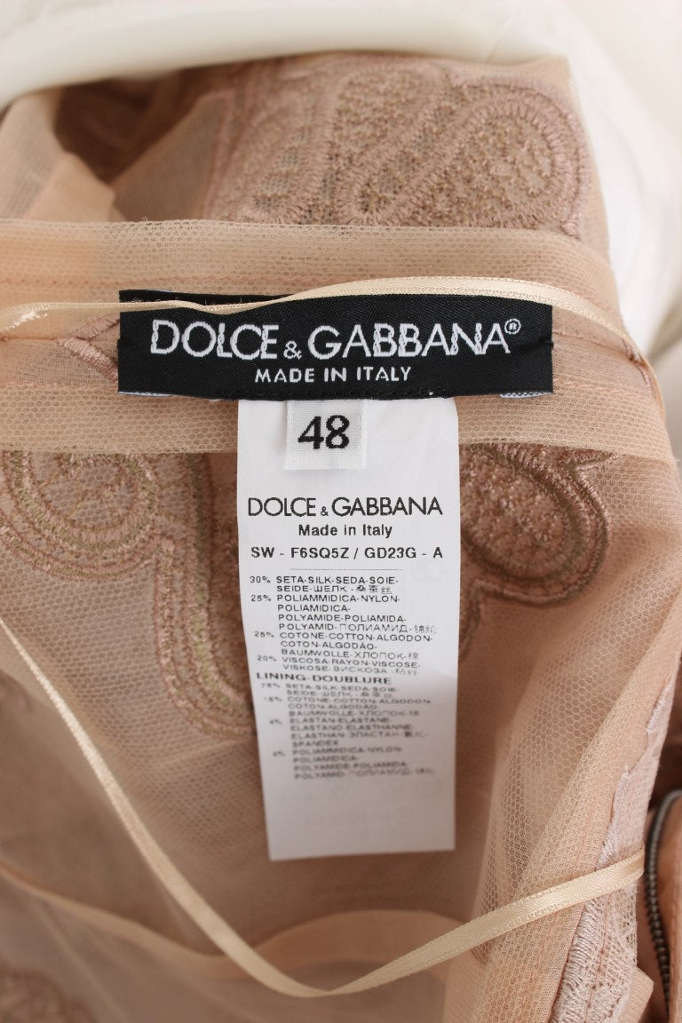 Dolce & Gabbana Pink Silk Lace Ricamo Shift Gown Dress