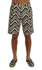 Dolce & Gabbana White Black Striped Cotton Linen Shorts