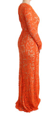 Dolce & Gabbana Orange Floral Ricamo Sheath Long Dress