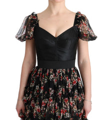 Dolce & Gabbana Multicolor Silk Stretch Floral Shift Long Dress