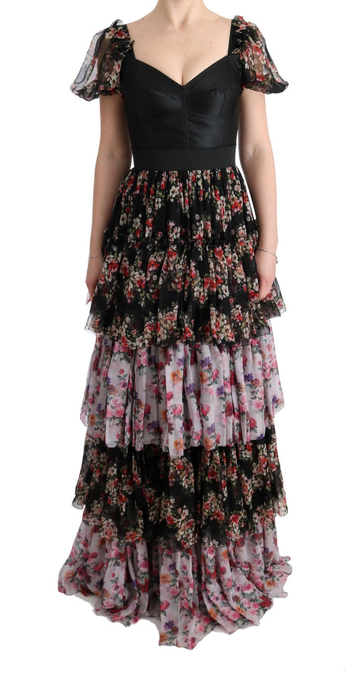 Dolce & Gabbana Multicolor Silk Stretch Floral Shift Long Dress