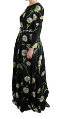 Dolce & Gabbana Multicolor Silk Sunflower Print Long Maxi Dress
