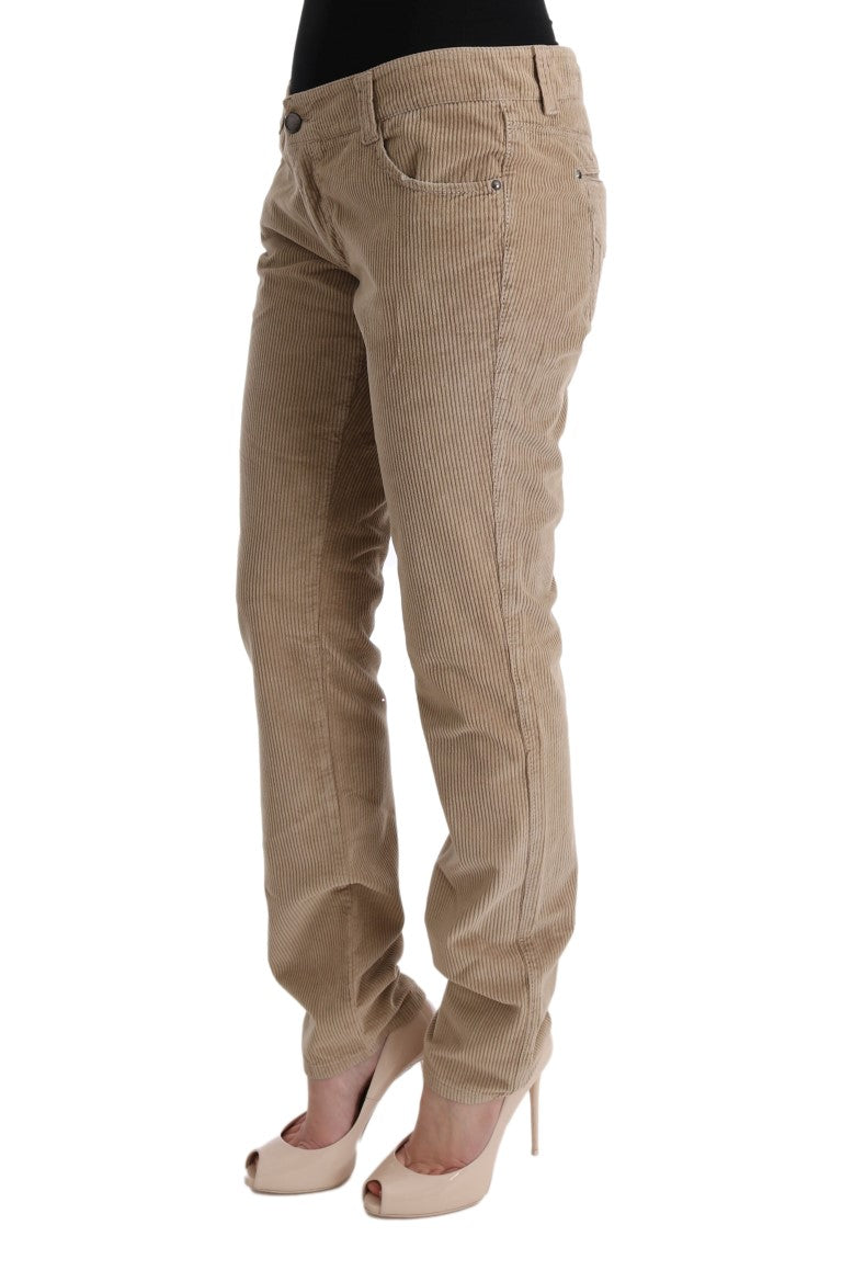 Ermanno Scervino Beige Cotton Velvet Regular Fit Pants