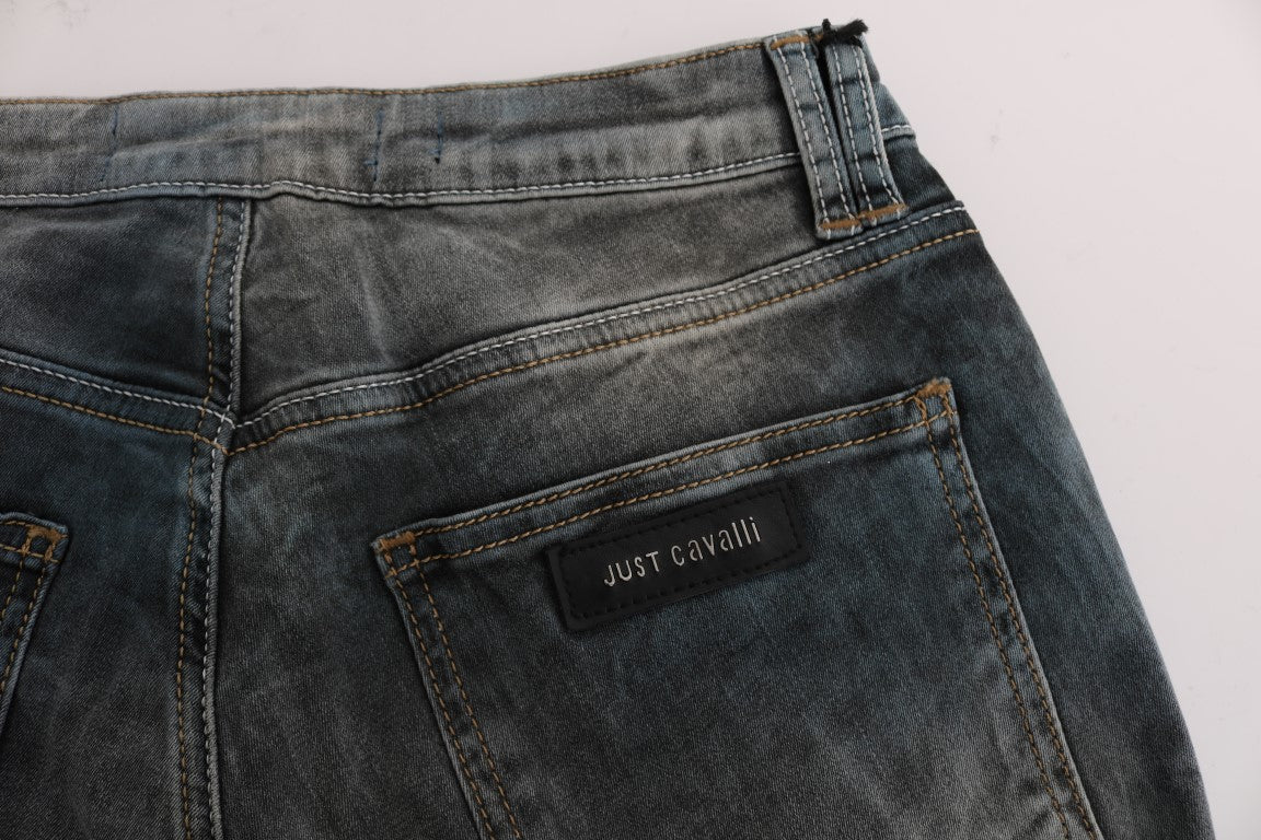 Cavalli Blue Wash Cotton Blend Slim Fit Jeans