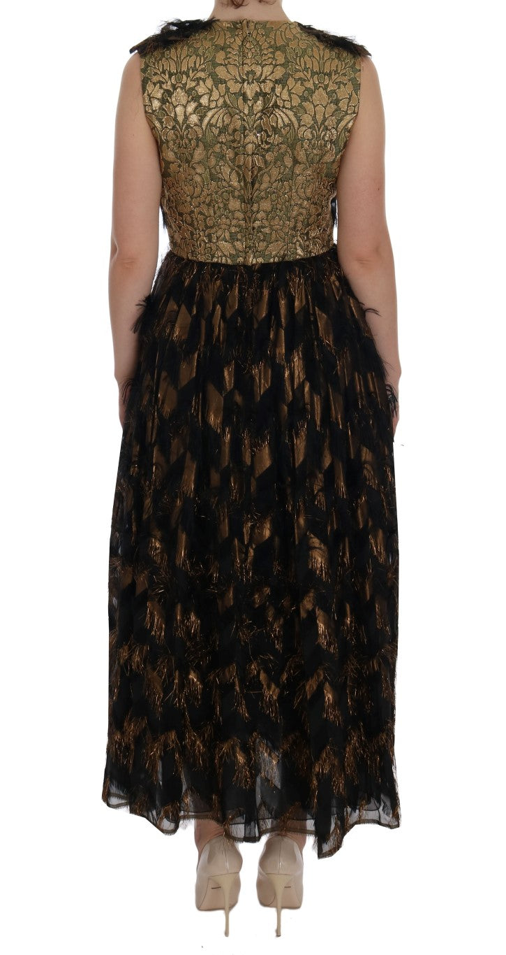 Dolce & Gabbana Black Silk Brown Fringes A-Line Dress
