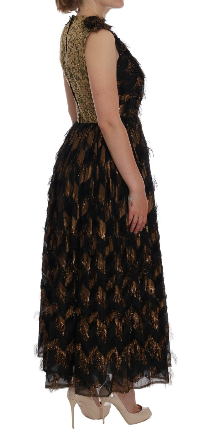 Dolce & Gabbana Black Silk Brown Fringes A-Line Dress