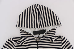 Daniele Alessandrini Blue White Striped Hooded Cotton Sweater