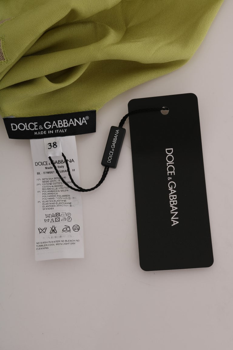 Dolce & Gabbana Green Silk Stretch Blouse Top