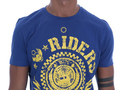 Frankie Morello Blue Cotton RIDERS Crewneck T-Shirt