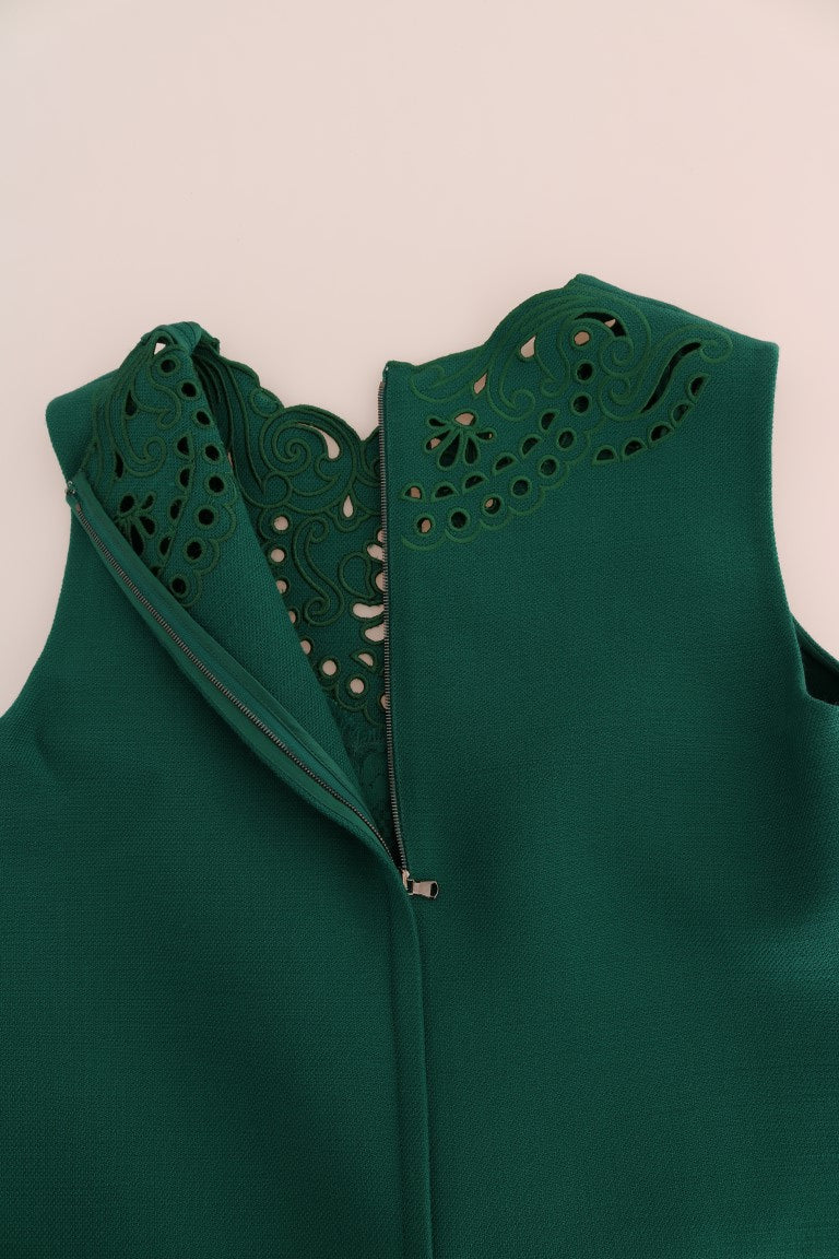 Dolce & Gabbana Green Floral Cutout Silk Wool Dress