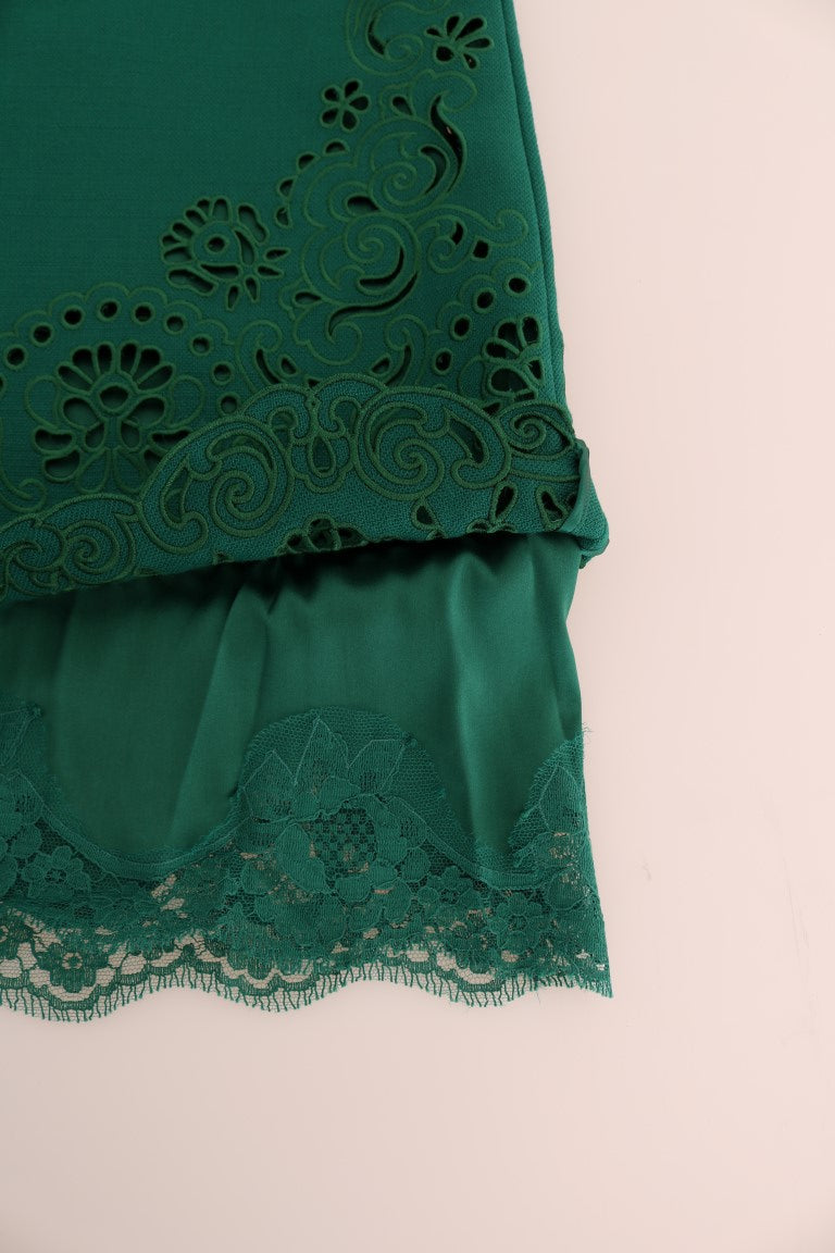 Dolce & Gabbana Green Floral Cutout Silk Wool Dress