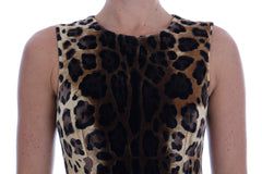 Dolce & Gabbana Brown Leopard Print Silk Sheath Dress