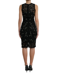 Dolce & Gabbana Black Floral Lace Crystal Sheath Dress