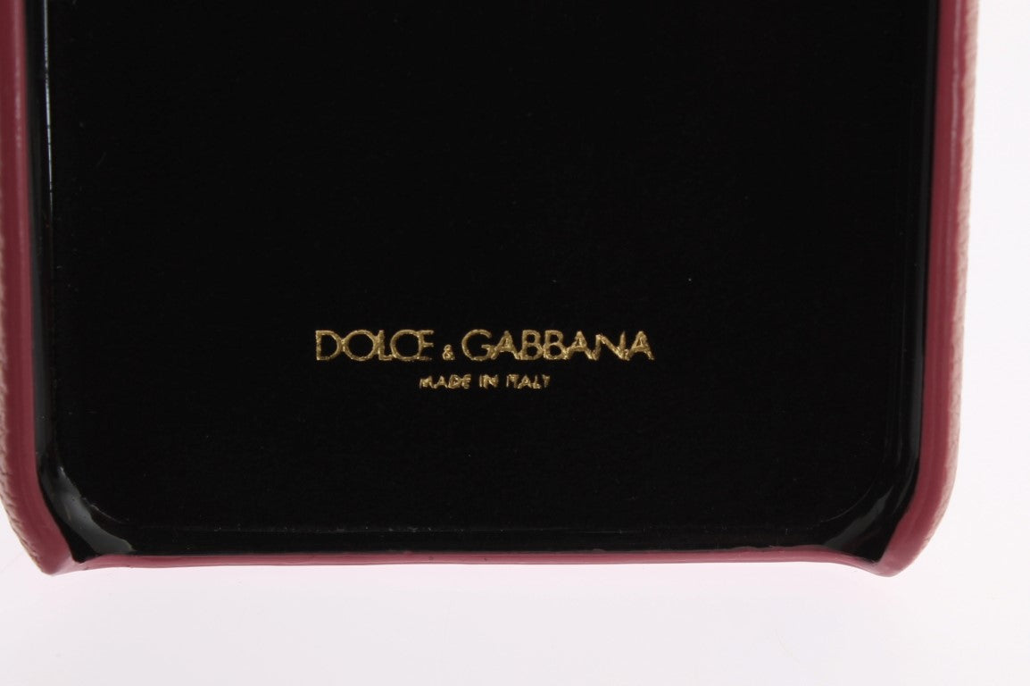 Dolce & Gabbana Pink Leather Heart Crystal Phone Case