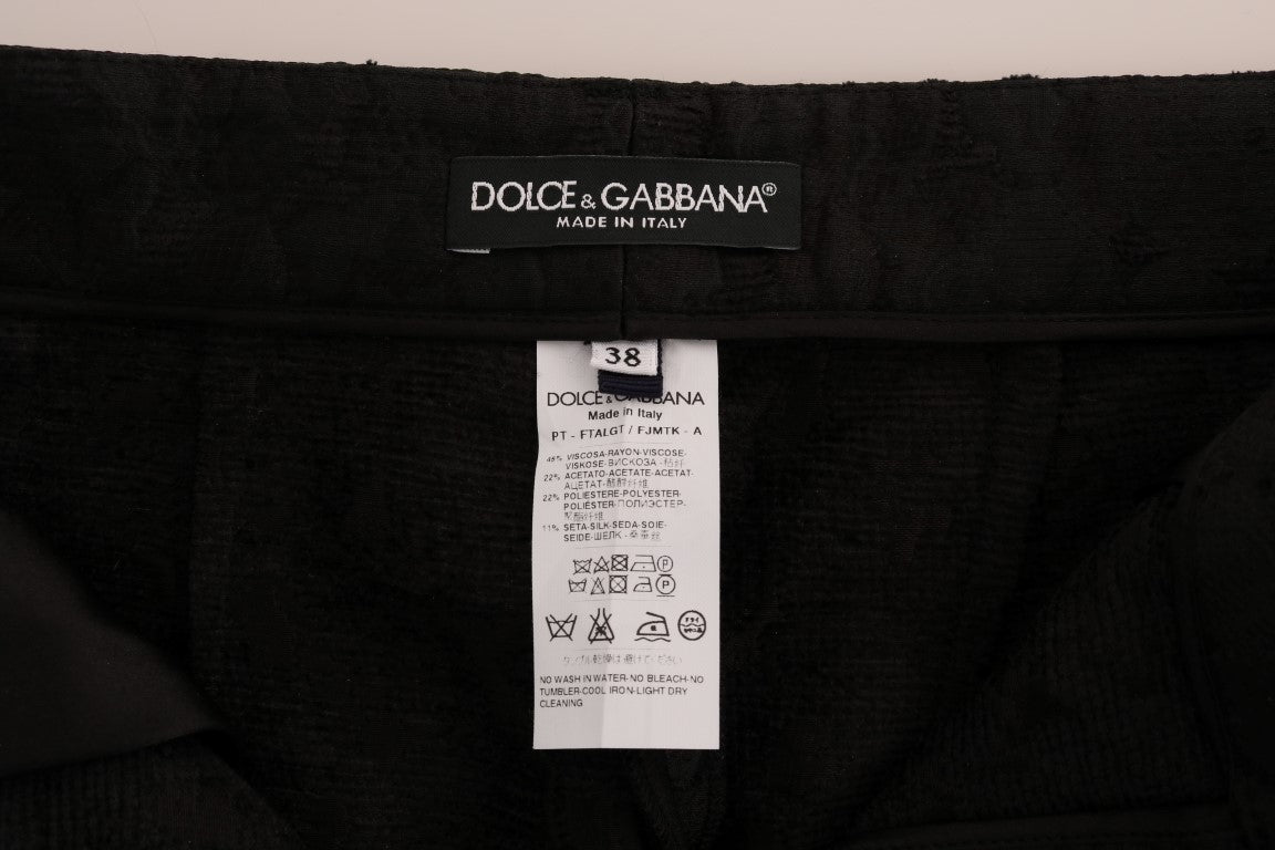 Dolce & Gabbana Black Floral Brocade Capri Pants