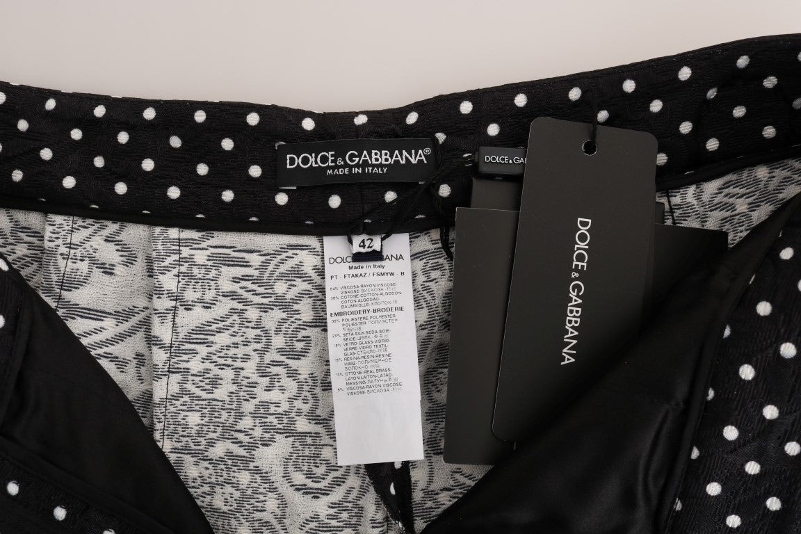 Dolce & Gabbana Black Polka Dot Sicily Crystal Pants