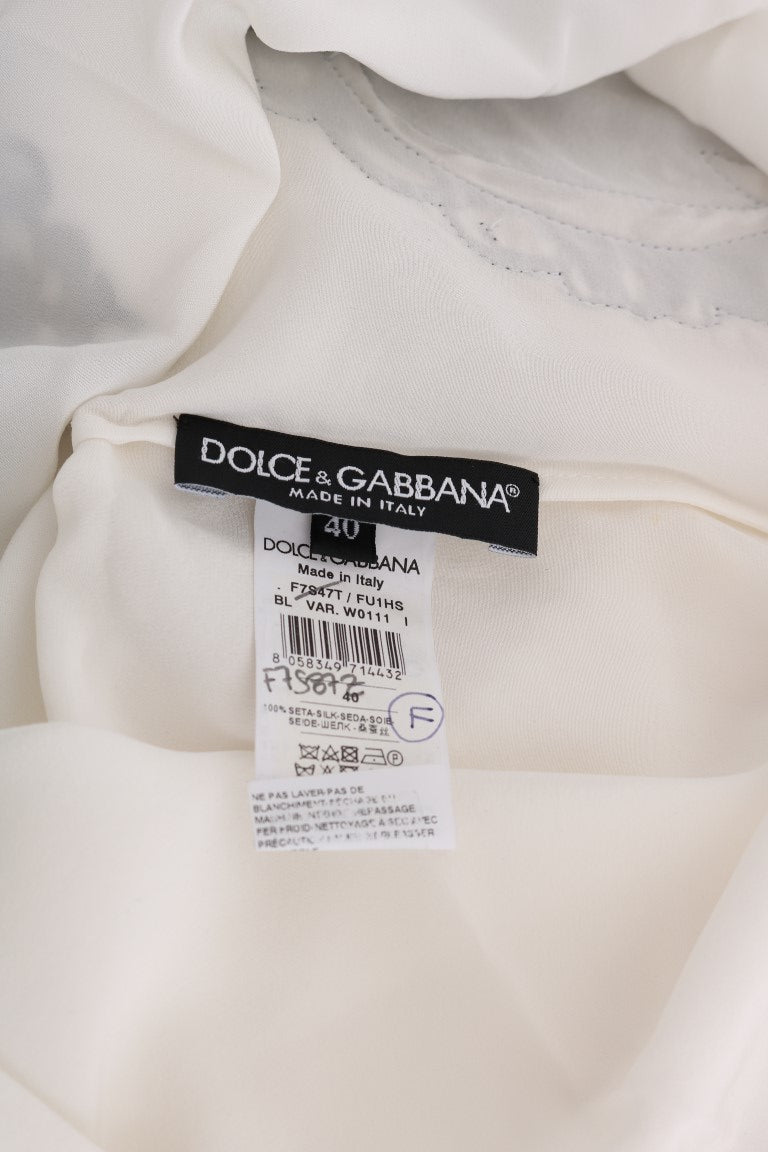 Dolce & Gabbana White Silk Black Frame Blouse