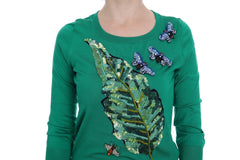 Dolce & Gabbana Green Silk Crystal Banana Sweater