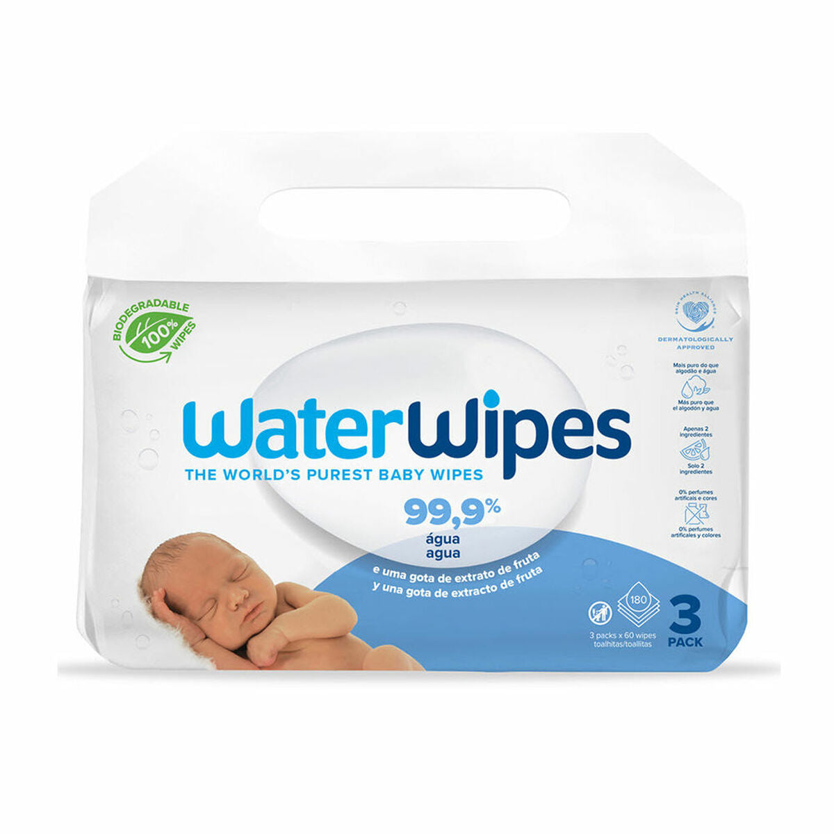 Sachets Lingettes Nettoyantes Stériles (Pack) WaterWipes (180 Unités)