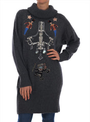 Dolce & Gabbana Fairy Tale Crystal Gray Cashmere Sweater