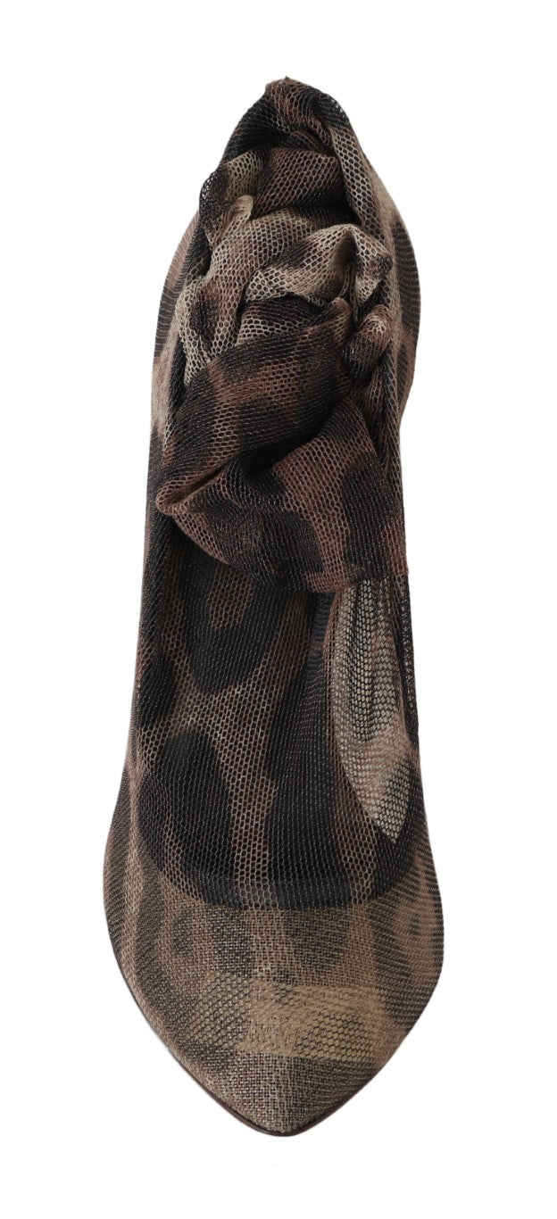 Dolce & Gabbana Brown Leopard Tulle Long Socks Pumps