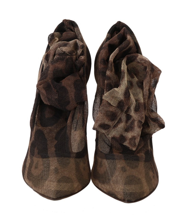 Dolce & Gabbana Brown Leopard Tulle Long Socks Pumps