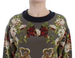 Dolce & Gabbana Green Key Floral Print Silk Sweater