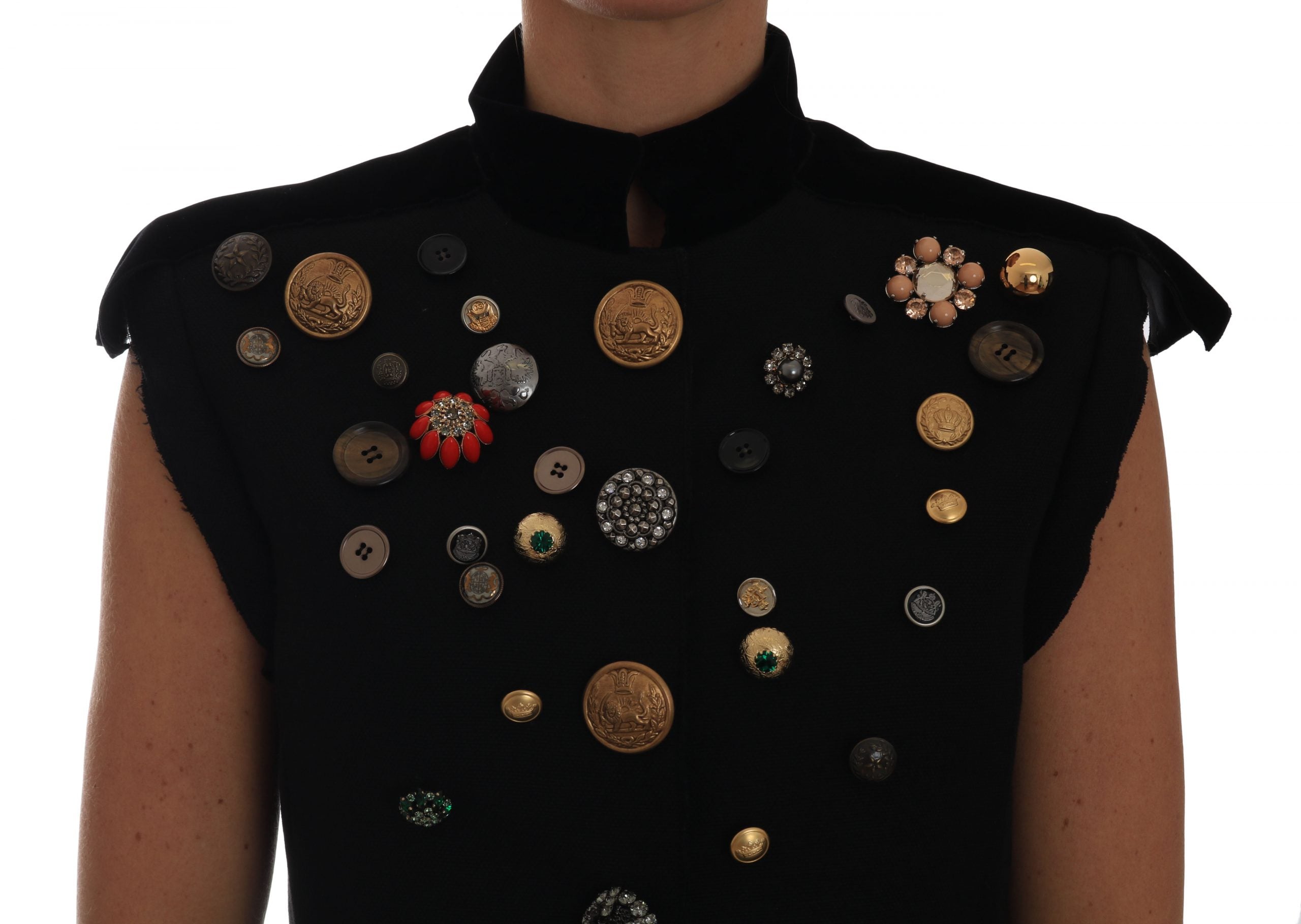 Dolce & Gabbana Black Embellished Floral Military Jacket Vest