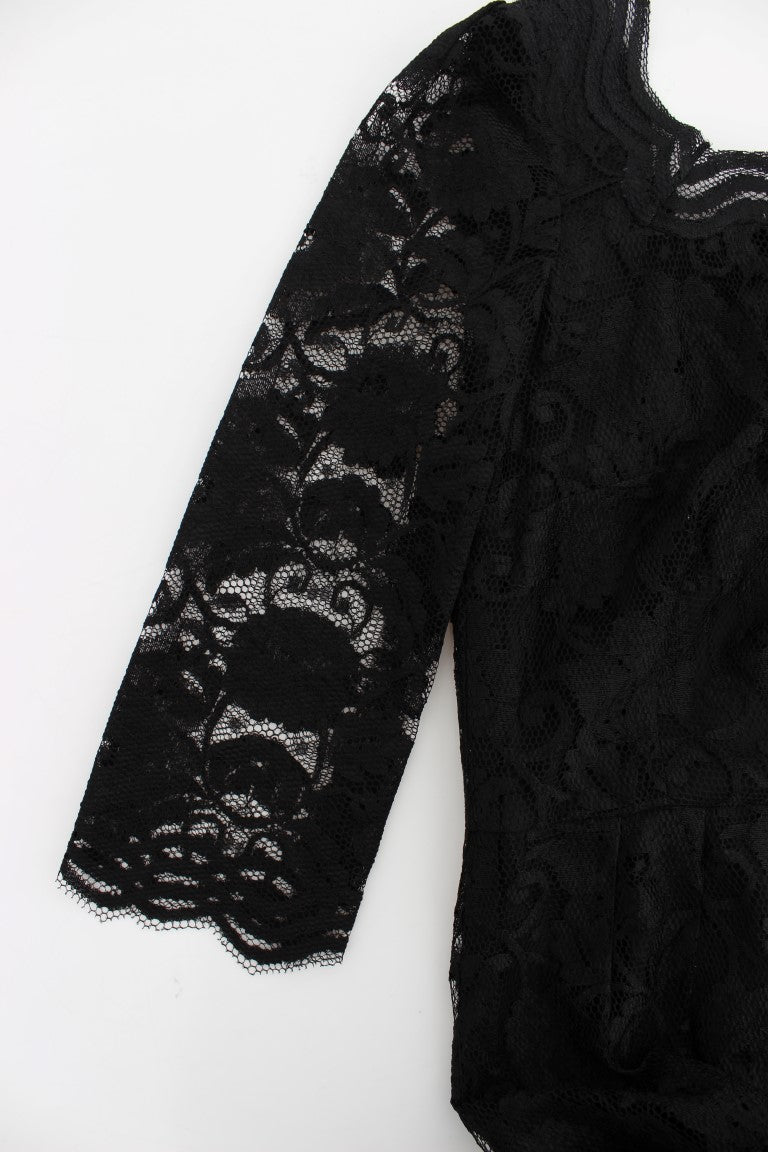 Dolce & Gabbana Black Floral Lace Long Ball Maxi Dress