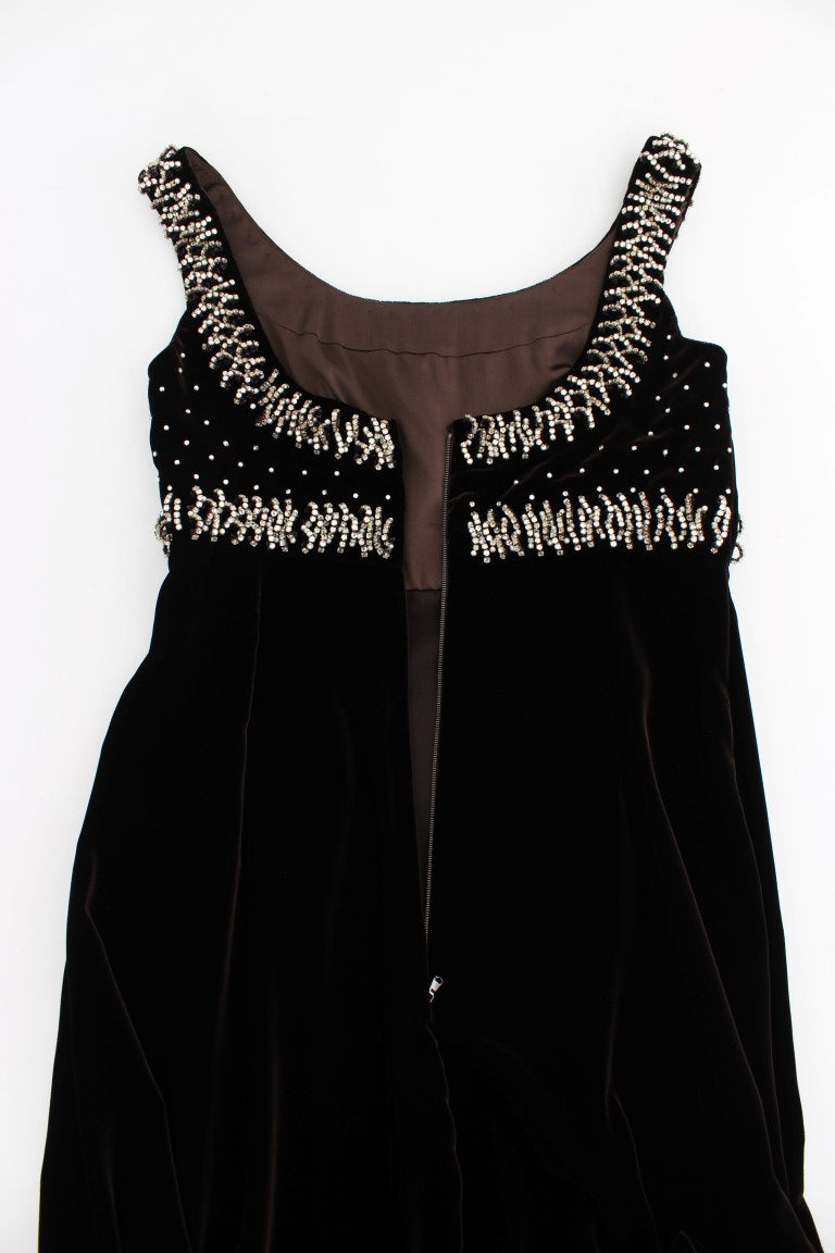 Dolce & Gabbana Brown Velvet Crystal Sheath Gown Dress