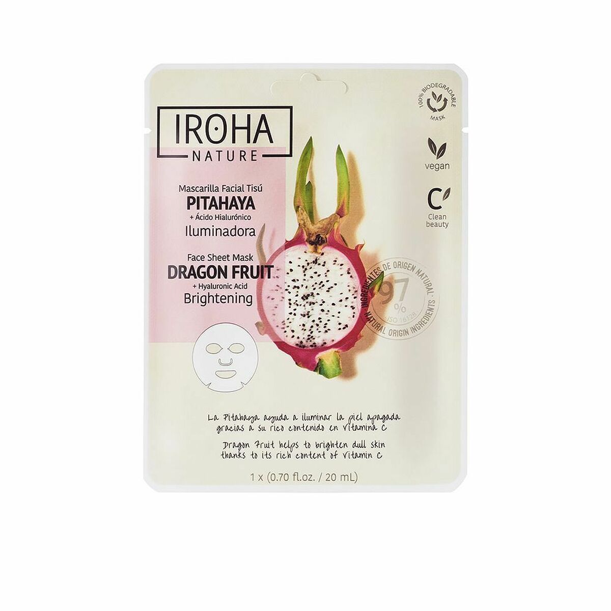 Masque éclaircissant Iroha Nature Acide Hyaluronique Fruits du dragon (20 ml)