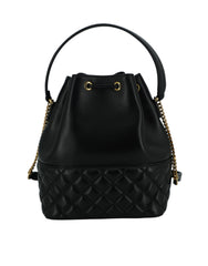 Versace Elegant Black Leather Medusa Bucket Shoulder Bag