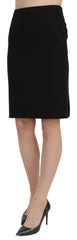 GF Ferre Black High Waist Pencil Cut Knee Length Formal Skirt