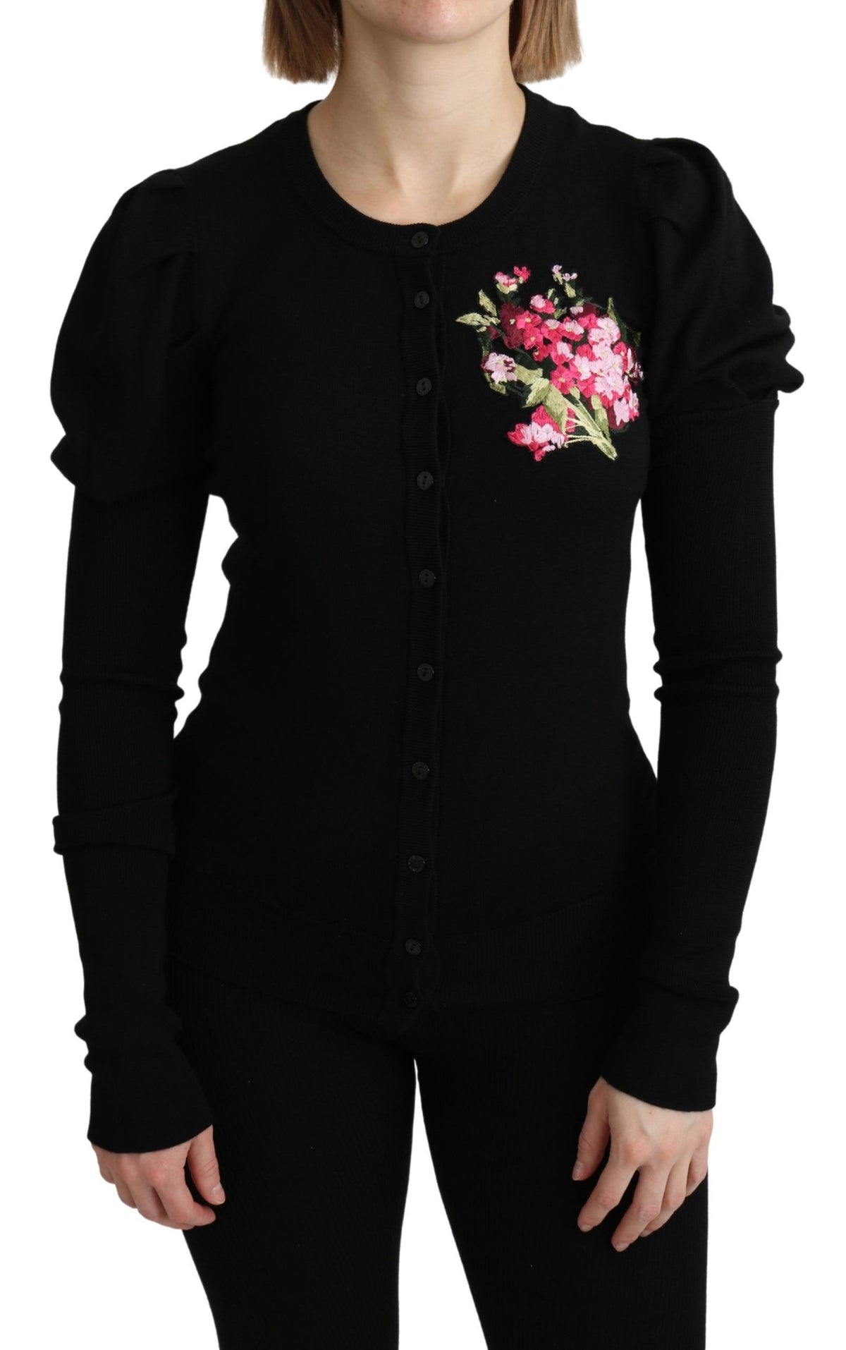 Dolce & Gabbana Black Floral Long Sleeve Cardigan Sweater