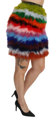 Dolce & Gabbana Red Blue High Waist Mini Feather Skirt