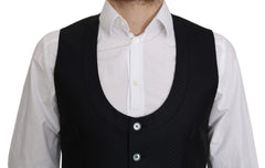Dolce & Gabbana Blue Silk Romb Pattern Formal Coat Vest