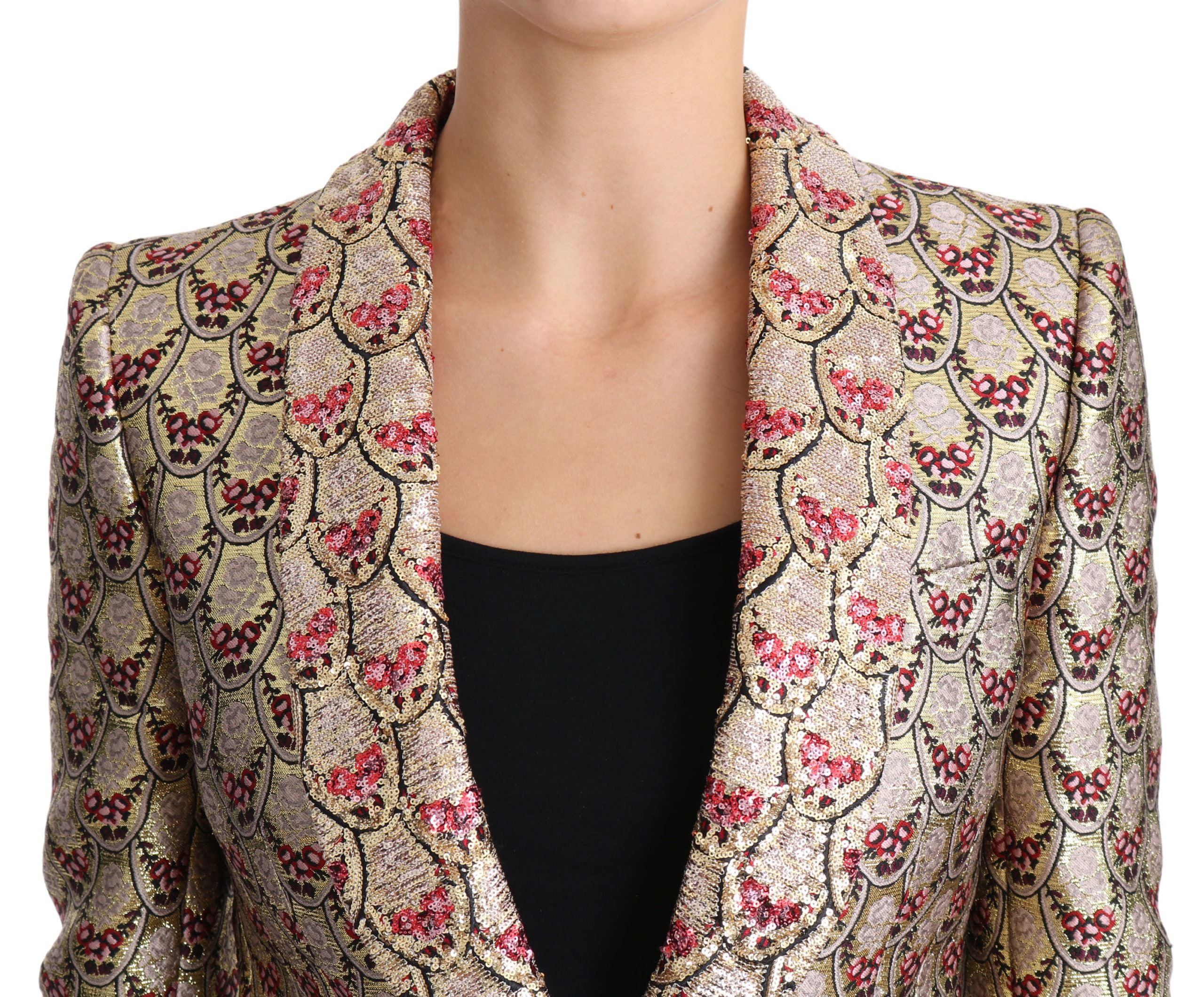 Dolce & Gabbana Gold Floral Sequined Blazer Coat Jacket