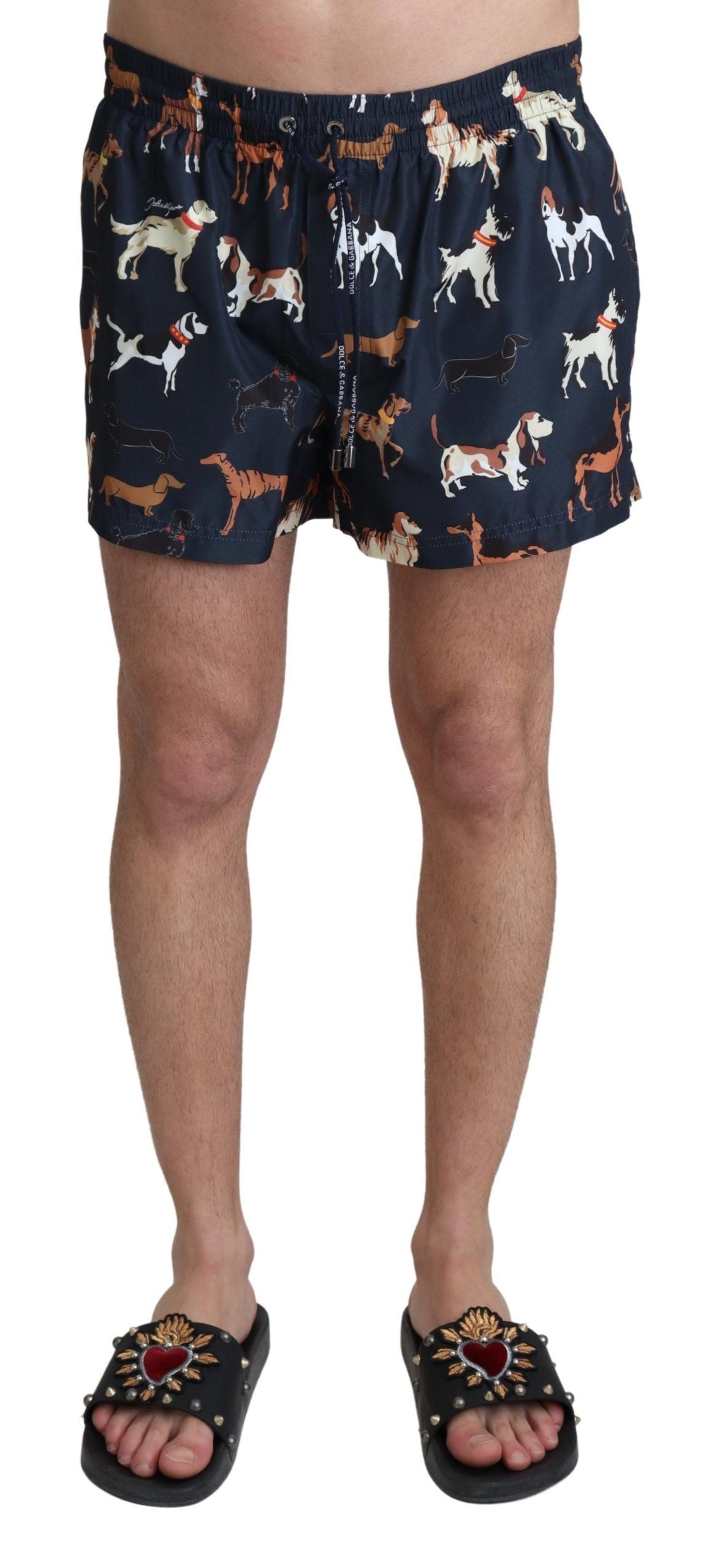 Dolce & Gabbana Blue Dog Print Beachwear Shorts Men Swimwear