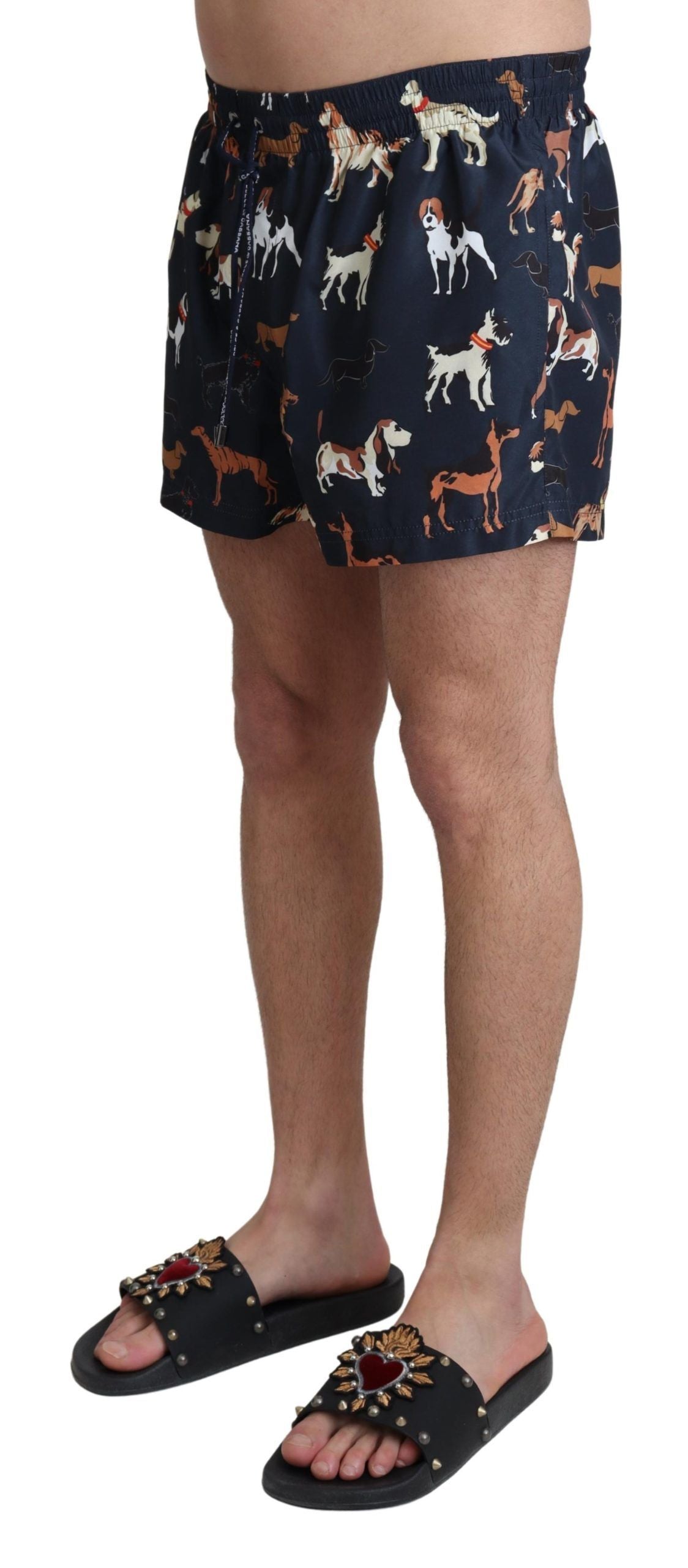 Dolce & Gabbana Blue Dog Print Beachwear Shorts Men Swimwear